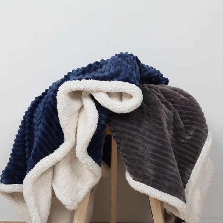 Plush Ribbed Flannel Sherpa THrow Blanket in Two Tone Color